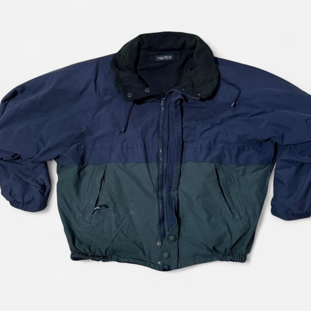 Vintage Nautica Men's Blue and Dark Green Windbreaker/ Jacket